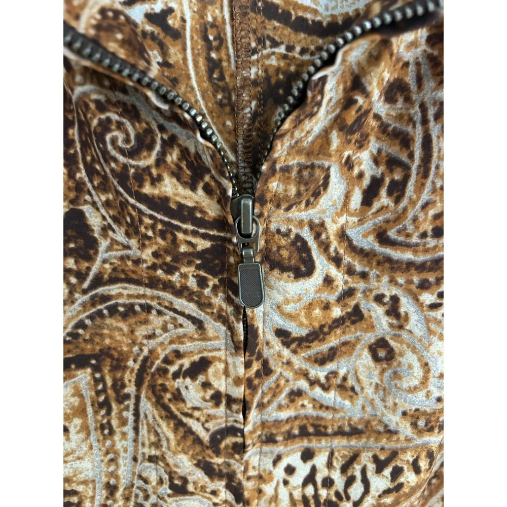 Chicos Additions Brown Paisley Full Zip Mock Neck Jacket Women Size 1 Medium